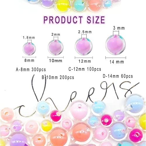 LadayPoa 300pcs 8mm Acrylic Colorful Round Beads for Jewelry Making,Transparent Candy Cute Bubble Beads Kawaii Circle Bead for Bracelet Craft Ornament Gifts thumbnail 5