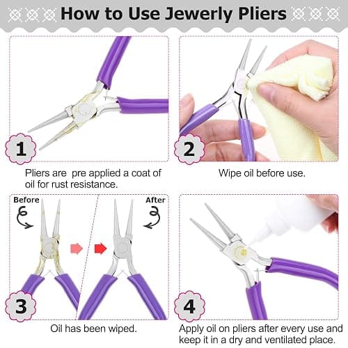 Anezus 4Pcs Jewelry Pliers Tool Set Includes Needle Nose Pliers, Round Nose Pliers, Wire Cutters and Bent Nose Pliers for Jewelry Beading Repair Making Supplies thumbnail 6