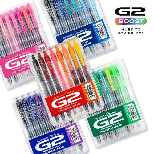 PILOT G2 Premium Gel Roller Pens, G2 Boost Purple, Fine Point 0.7mm, 8-Pack | The colors of creativity, assorted black, grey & purple ink pens, fine point pen 0.7 mm, rolling ball, & contoured grip thumbnail 7
