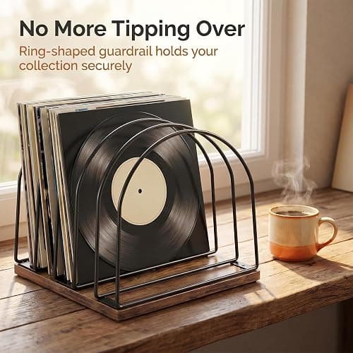 UUOBQN Wooden Vinyl Record Storage Holder, Brown | Record Stand Organizer for Vinyl Records & LPs, Magazine Holder, CD Storage, DVD Storage, CD Holder, Album Organizer Shelf thumbnail 3