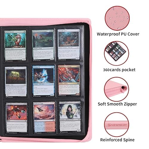 Snekdy premium 360-pocket trading card binder, 9-pocket cards album, waterproof PU-leather Cover with side loading, holds gaming, baseball, basketball & sports cards (Pink) thumbnail 4