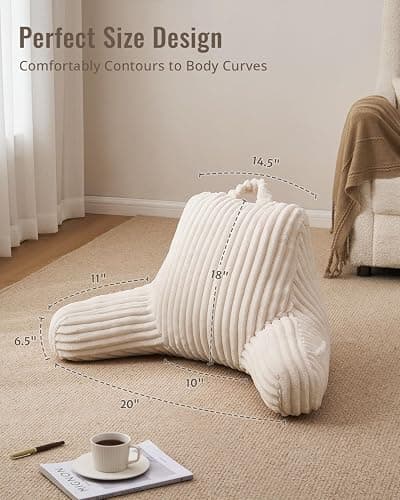 Blissful Diary Reading Pillow for Sitting in Bed, Flannel Back Pillow Bed Sitting Up for Adult & Children, Backrest Cushion for Sit Up in Couch or Floor, Dorm Essentials, Cream White thumbnail 6