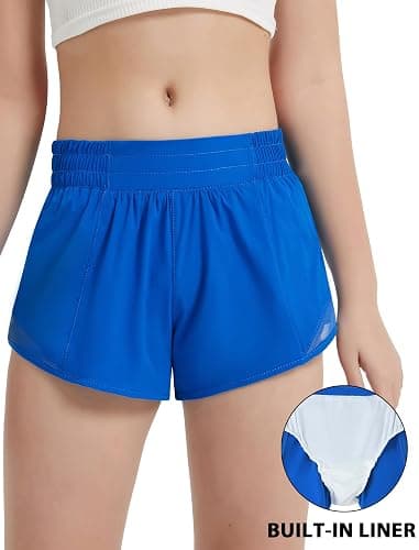 EXARUS Girls 2.5"/4" Athletic Shorts Running Workout Track with Liner Zip Pocket Lightweight Gym Sports for Kids 6-12Y thumbnail 2
