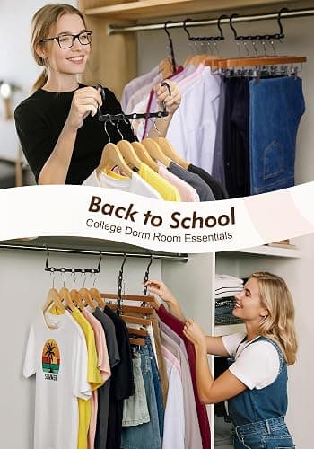 Closet Organizers and Storage 6 Pack, College Dorm Room Essentials, Multifunctional Organizer Magic Space Saving Hangers with 5 Holes, Storage Organization for Wardrobe Closet - Black thumbnail 3