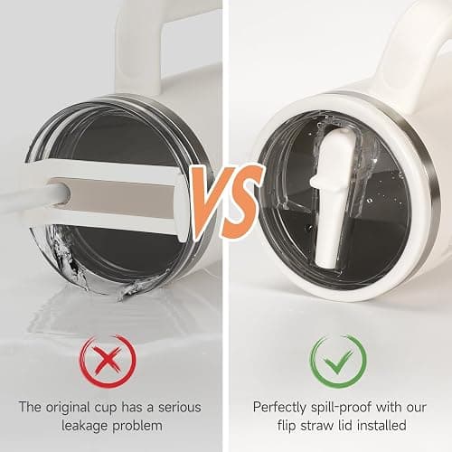 Padonco 2 PCS 40oz Flip Straw Leak Proof Cup Lid forStanley H2.0 Quencher, Lid Replacement 40 oz forStanley Cup Accessories ProTour, Spill Proof StrawCover for Travel, Gym, Daily Use (White) thumbnail 3