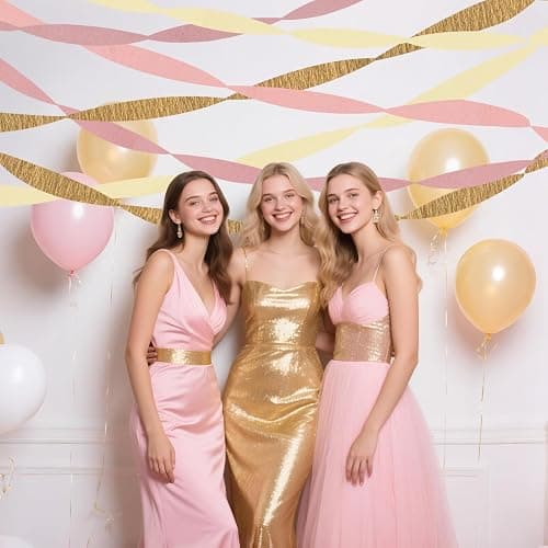 Riqiaqia Streamers Party Decorations,8 Rolls Pink Gold Crepe Paper Streamers for Wedding, Birthday, Bachelorette, Bridal Showerand Baby Shower Girl thumbnail 3