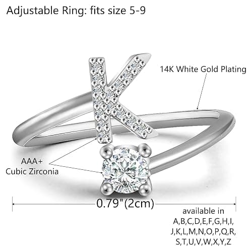 Haoze Silver initial Rings for Girls Women Dainty Gold Plated Adjustable Letter Rings for Teen Girls Stackable Alphabet Rings Birthday Gift for Girls thumbnail 2