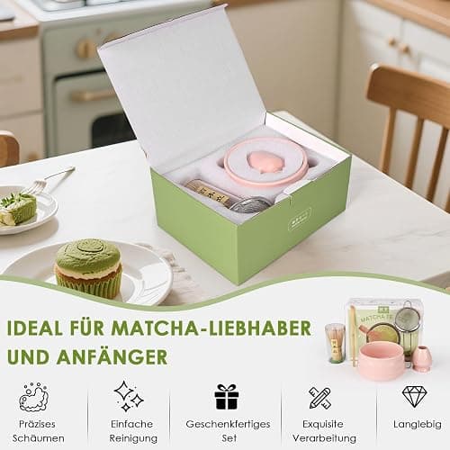 LustLocke Matcha Set Rosa, Matcha Tea Set 5 Piece Matcha Besen Set - Stylisches Matcha Set für Einsteiger - Matcha-Besen, Matcha-Schale, Matcha Filtersieb, Chasen und Matcha Löffel, Matcha Zubehör thumbnail 7