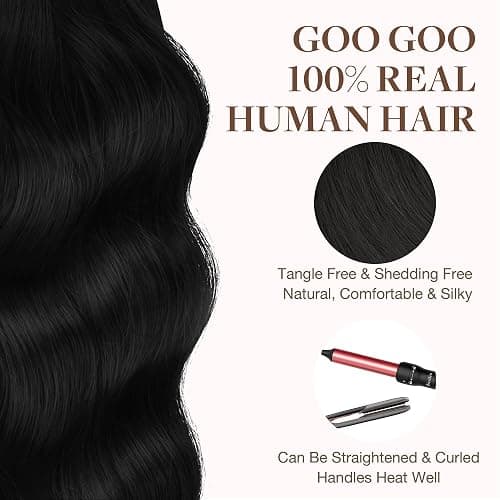 GOO GOO Tape in Hair Extensions Human Hair, 1 Jet black, 18inch 50g 20pcs, Skin Weft Seamless Invisible, Silky Straight with Thick Ends, Remy Human Hair thumbnail 8