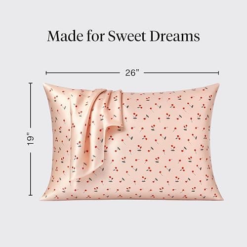 Kitsch Satin Pillowcase, Softer Than Silk Pillow Cases Queen, Cooling Pillow Covers, Satin Pillowcase w/Zipper for Hair, Skin & Quality Sleep, Wrinkle-Free & Smooth, Queen Size 19"x26", Cherry Print thumbnail 2