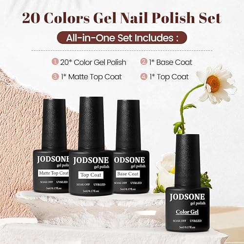 JODSONE 23 PCS Gel Nail Polish Set with Base Glossy and Matte Top Coat Multicolored Gel Nail Long Lasting Suitable for All Seasons thumbnail 2
