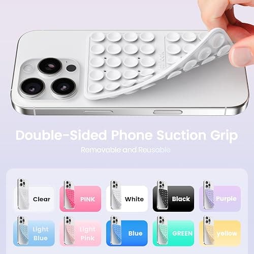 Klearlook Silicone Suction Cup Phone Case Mount Double Sided, Silicon Sticky Phone Grip with Higher Suction for Cell Phone, Hands-Free Phone Accessories Holder for Selfies and Videos, White thumbnail 4