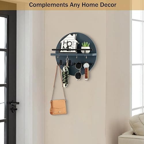 dreampossible Key Holder for Wall Decorative with Shelf and Hooks, Mail Organizer Wall Mount with Sunglasses Holder, Circular Design Entryway Key Rack Hanger, Rustic Home Decor thumbnail 2