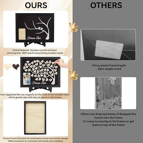 JUSGODA Magnetic Wedding Guest Book Alternative, Guest Book Wedding Reception, Wooden Wedding Guest Book with Picture Frame, 70PCS Wooden Hearts for Wedding, Anniversary, Indoor and Outdoor Ceremony thumbnail 6