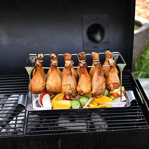 RTT Chicken Leg Rack for Grill with Drip Tray - Easy to Use 12 Slots Chicken Wing Rack - Premium Stainless Steel Chicken Drumstick Rack for Smoker - Chicken Drumstick Holder for Grill Accessories thumbnail 2