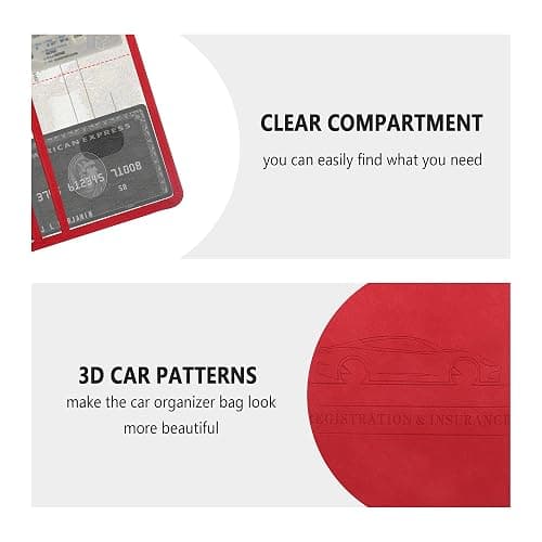 Car Registration and Insurance Holder,PU Leather Car Glove Box Organizer Car Document Holder for ID,Driver's License,Universal Car Organizer Car Accessories for Women/Men (Red) thumbnail 3