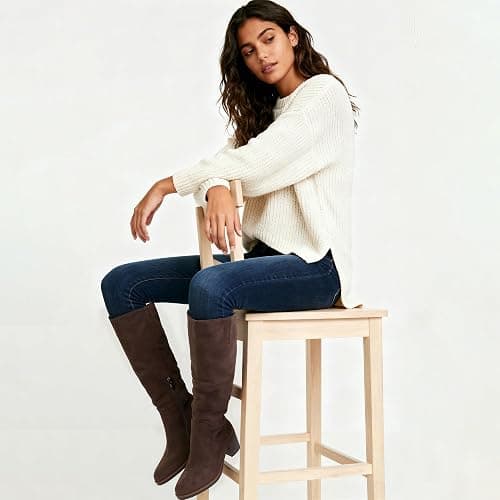 QIY Knee High Boots Women Chunky Heel Rounded Toe Tall Boots Women Block High Heel Fall Long Boots thumbnail 2