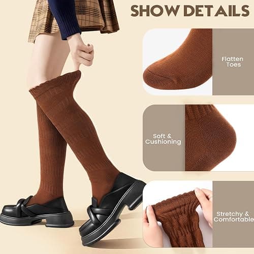 Nimalpal 3 Pairs Slouchy Socks for Women, Long Chunky Knee High Scrunch Socks Women's Fall Winter Socks Size 5-11 thumbnail 3