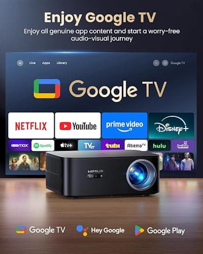【Bundled with Google TV Stick/4K Supported】Smart Projector with WiFi & Bluetooth, Outdoor & Home TV Movie Projectors with Voice Control, Auto Focus & Keystone, Compatible with Netflix Proyector WiMiUS thumbnail 2