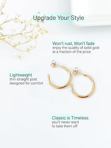 Altitude Boutique 18K Small Gold Hoop Earrings For Women | Gold Plated Thin Tube Earrings | Lightweight, Hypoallergenic Chunky Gold Open Hoops (Gold, Silver) thumbnail 3