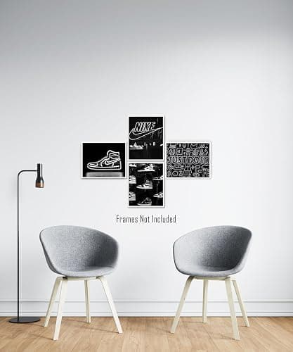 Generic Sneaker Posters (UNFRAMED 8 x 10 Set of 4) Hypebeast Wall Art Shoe Decor Sneakerhead Room Decor Air AJ Teen Boy Room Girl Room Wall Art Prints - Black and White Sneakers QUAD thumbnail 3