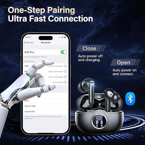 Fhumsh Wireless Earbuds, Bluetooth 5.3 Headphones HiFi Stereo 50H Playback LED Digital Display Ear Buds with ENC Noise Canceling Headset, IPX7 Waterproof Earphones for Gym/Running/Work (Black) thumbnail 7