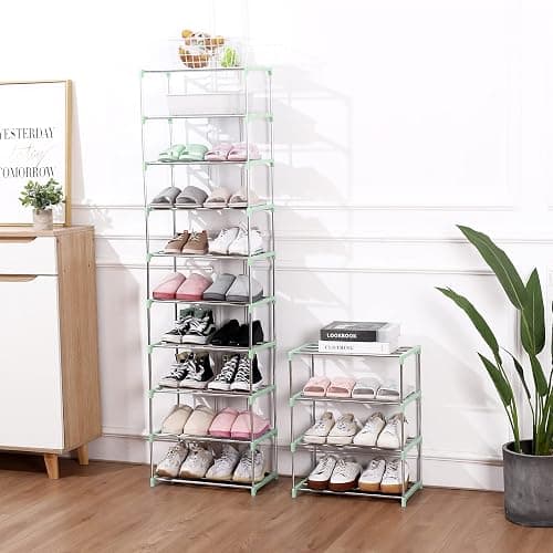 Jucaifu Stackable Small Shoe Rack, Entryway, Hallway and Closet Space Saving Storage and Organization (3-Tier, Green) thumbnail 2