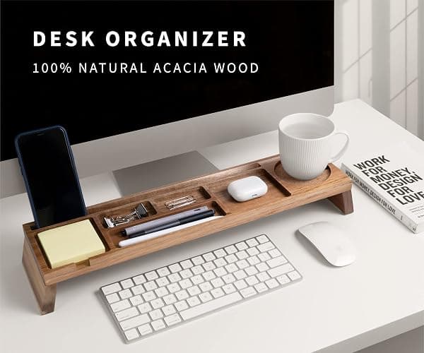 NAUMOO Natural Wood Desk Organizer - Multi-Compartment Wooden Organizers for Home, Office, Cubicle Accessories - Table Caddy for Desktop and Workspace - Pencil Storage Tray thumbnail 4