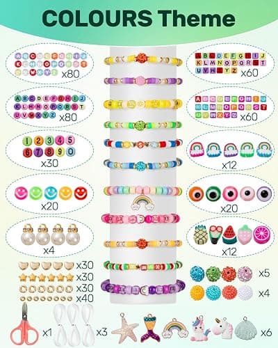 Taybonds Friendship Bracelet Making Kit for Girls Age 6+, 3 Boxes Jewelry Making Kit with Polymer Clay Charms, Clay, Pony, Letter Beads, Pearls, Unicorn Mermaid Rainbow Pendants, Craft Supplies Gift thumbnail 6
