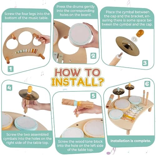 Kids Drum Set Montessori Musical Instruments for Toddlers 1-3, Wooden Baby Drum Kit with Xylophone, Preschool Music Toys for Early Learning, Educational Birthday Gift for Boys Girls (Multicolored) thumbnail 6