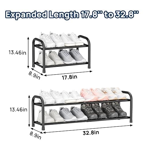 ENJOYBASICS Expandable Shoe Racks, 2 Tier,17.8 to 32.76 inch,Metal,Black | Maximum Space Efficiency,Superior Quality,Effortless Setup,Adjustable&Versatile,for 4-8 pairs,for Closet,Entryways, Dorm thumbnail 2