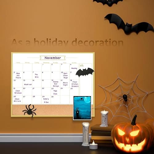 Whiteboard Calendar & Corkboard, 17" x 13" Dry Erase White Board & Bulletin Board, Gold Aluminum Frame Calendar/Cork Combo Board(ZHYL-Gold-3343-B+1) thumbnail 6