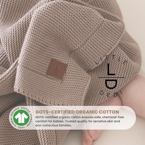 Little Dedi Organic Cotton Baby Blanket 30x40 in, Mocha Meringue – GOTS Certified, Soft Knit Swaddle with Gift Box, Breathable Nursery Blanket for Crib & Stroller, Machine Washable thumbnail 7