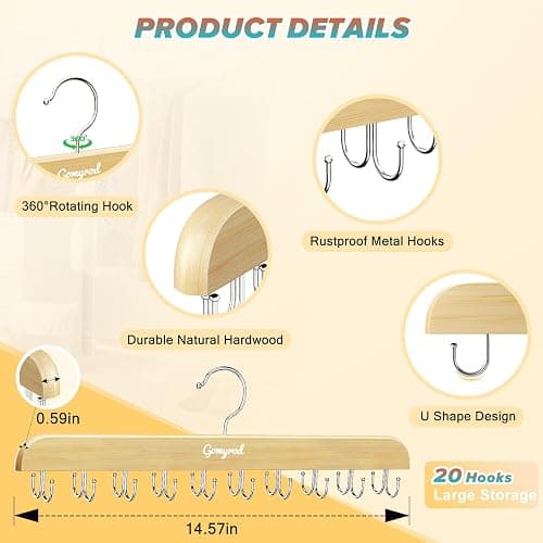 Gomyrod Bra Hanger for Closet, Tank Top Hangers 2 Pack w/20 Hooks Holds 40 Bras, Capacity Foldable Wood Space Saving Hanger, 360°Rotating Closet Organizers and Storage for Dorm & Apartment thumbnail 3