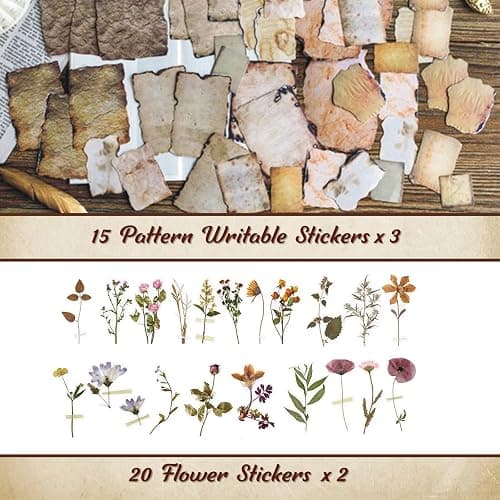 565 Pcs Vintage Scrapbook Paper Kit, Scrapbook Paper Supplies with Flowers Stickers, Journaling Decorative CraftPaper Set for Junk Journal, Retro Crafts thumbnail 7