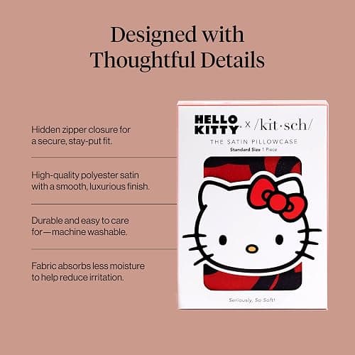 Kitsch x Hello Kitty Satin Pillowcase - Size 19x26, Sea of Bows | Softer Than Silk Pillow Cases, Smooth Cooling Satin Pillow Case Perfect for Toddlers, Wrinkle-Free, and Machine Washable thumbnail 4