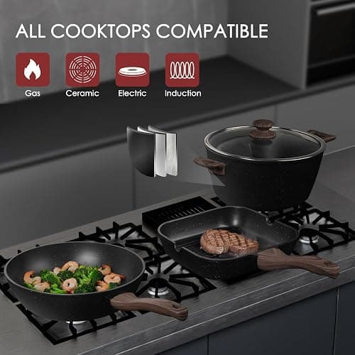Kikcoin Pots and Pans Set Non Stick 31 Piece Kitchen Nonstick Cooking Cookware Sets with Grill Pan Saucepan Baking Sheet Utensil - Black - 31 Pieces thumbnail 5