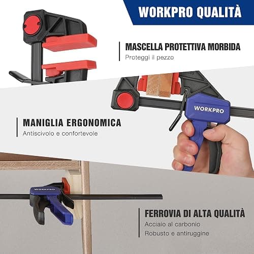 WORKPRO Morsetti da Falegname 2 Pezzi, Set di Morsetti per Legno | a sgancio rapido da 150 mm per Serraggio e Allungamento, Morsetti a Barra 68 kg, Fissaggio del Legno con una Sola Mano thumbnail 7