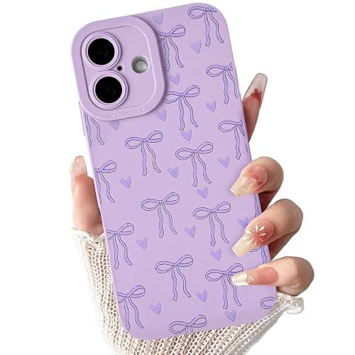 Lovmooful for iPhone 16 Plus Case Cute Ribbon Bowknot Heart-Purple | Compatible for iPhone 16 Plus Case,Cool Design,for Girls Women,Soft TPU,Shockproof,Protective,Girly - Image 1