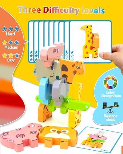 Vaiheng Toys for Toddlers 1-3, Montessori Toys for 1 2 3 Year Old Boys & Girls, Toy Age 2-4 0-2 Kids Baby, 1 2 3 Year Old Girls Boys Gifts, Wooden Animal Blocks Stacking Education Puzzles Toy thumbnail 3