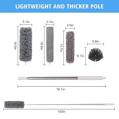 Tiumso Microfiber Feather Duster 5-in-1 Kit, Dusters for Cleaning, Duster with Extension Pole 100 Inches, Cobweb Duster, Microfiber Dusters for High Ceilings and Fans, Blinds, Cars and Furniture thumbnail 2
