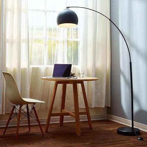 Teamson Home Arquer 66.93" Arc Floor Lamp for Living Rooms, Home Offices, Dining Rooms, Bedrooms with Faux Black Marble Base and Black Bell Shade thumbnail 2