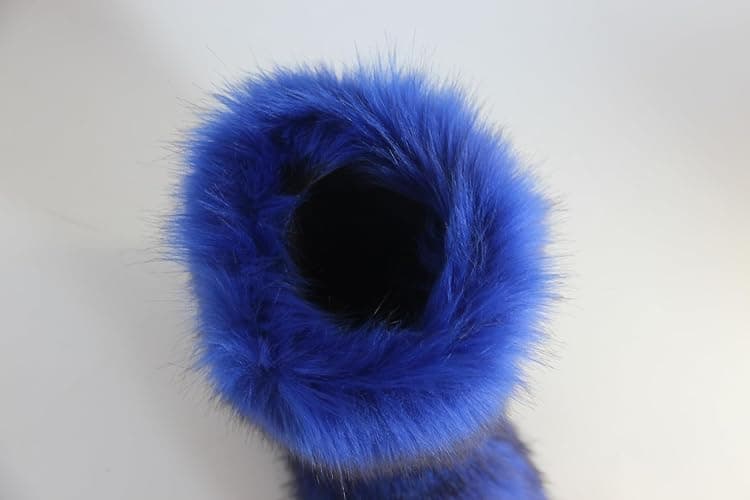 QMFUR Women's Furry Faux Fur Boots Fuzzy Fluffy Mid Calf Snow Boots Suede Warm Fur Lined Booties Flat Fashion Boots - 8 - Deep Blue thumbnail 4