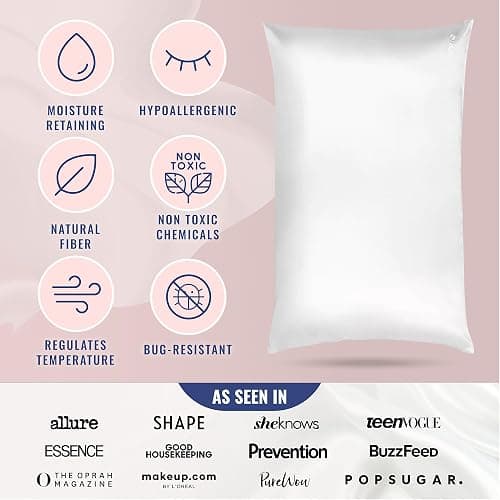 Blissy Silk Pillowcase - 100% Pure Mulberry Silk - 22 Momme 6A High-Grade Fibers - Silk Pillow Cover for Hair & Skin - Regular, Queen & King (Blissy White, Standard) thumbnail 5