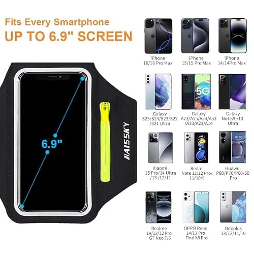 HAISSKY Running Armband with Earbuds Bag Sports Phone Armband for iPhone 16 Pro Max/15 Pro/14 Pro Max/13/12 Pro/11/XS/XR/X/8 Plus Sports Phone Holder Case with Zipper Pocket for Phones up to 6.9" thumbnail 4