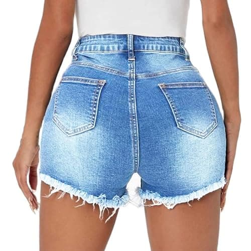 Tunlaud Women High Waisted Skinny Stretchy Denim Shorts Casual Summer Frayed Raw Hem Distressed Ripped Short Jeans thumbnail 2