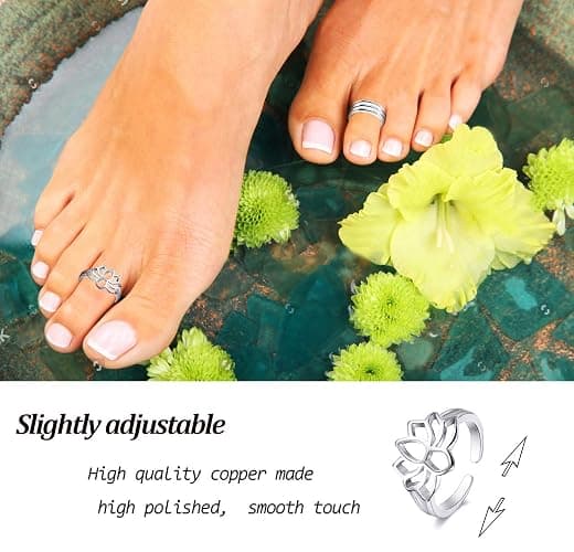 Honsny 12PCS 14K Gold/Silver Plated Toe Rings for Women Adjustable Band Rings Open Flower CZ Toe Ring Set Beach Foot Jewelry thumbnail 4
