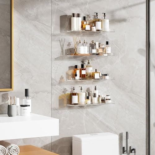 Dooiclear 4 Pack Floating Shelves for Wall, 15" Clear Book Shelf, Acrylic Floating Wall Shelf, Display Shelves Organizer for Bathroom, Classroom, Bedroom, Living Room, Kitchen, Room Decor thumbnail 2