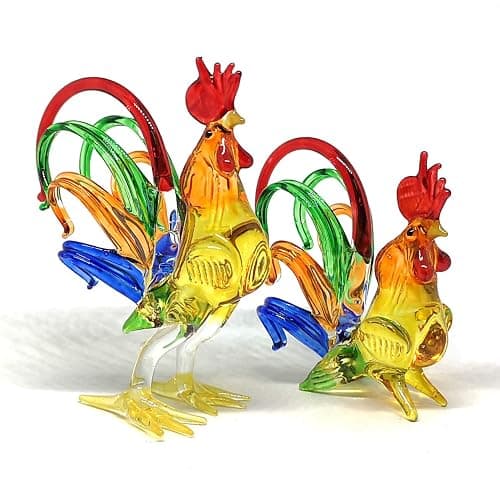 ZOOCRAFT Chicken Figurines Collectibles Hand Blown Glass Rooster Set of 2 thumbnail 3