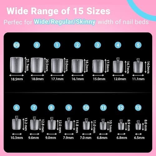 300Pcs Square Toe Nail Tips with Glue,SINOKAME 15 Sizes Wider Long Fake Toenails Matte No File Needed,Clear Press on Toenails Full Cover,Paintable Toe Extension Tips Soak off Home DIY thumbnail 6